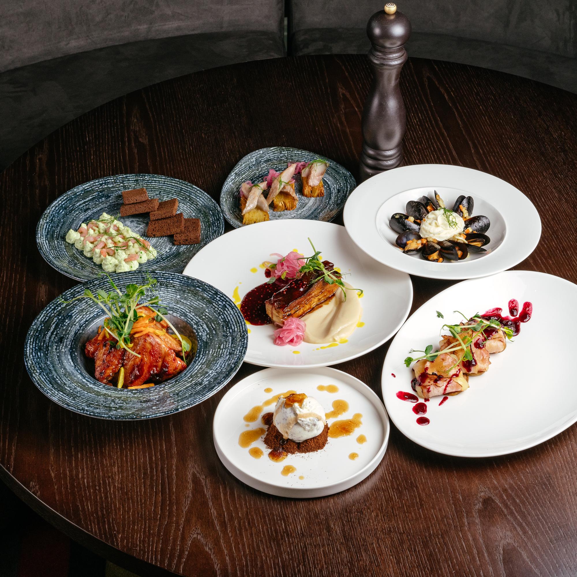 Selection of plated course dishes